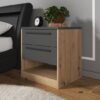 Oak & Grey 2-Drawer Bedside Table with black handles in modern bedroom
