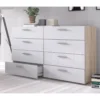 Wide Chest of 8 Drawers in Oak & White displayed in a modern bedroom