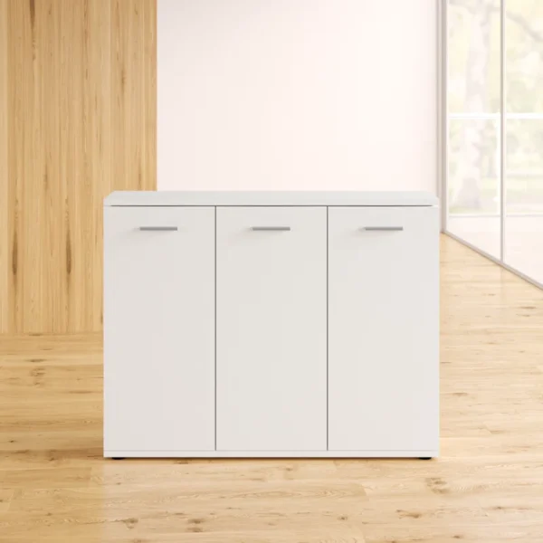 32-Pair White Shoe Cabinet displayed in a modern entryway with closed doors