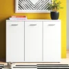 32-Pair White Shoe Cabinet displayed in a modern entryway with closed doors