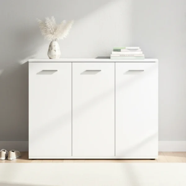 32-Pair White Shoe Cabinet displayed in a modern entryway with closed doors