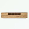 Close-up of storage compartments and doors in Medieval Oak finish