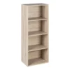 Close-up of melamine compartments holding books and toys