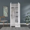 2-Door 2-Drawer White Wardrobe with hanging and shelf storage
