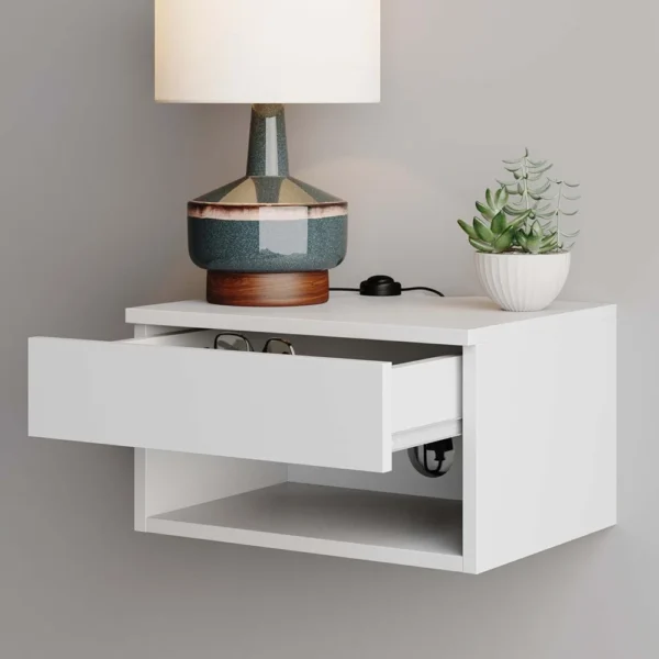 Floating Bedside Table | Wall-Mounted | White Boho Modern Design