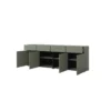 Close-up of cabinet and drawer configuration on wide dresser unit