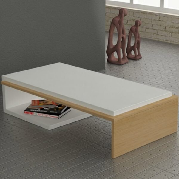110cm Low Coffee Table with curved shelf in modern living room