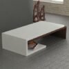 Minimalist coffee table with dramatic shape and compact profile
