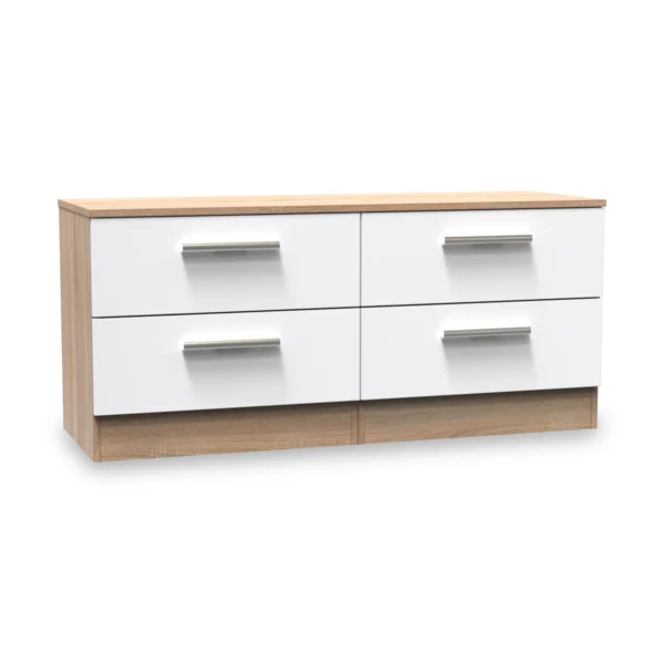 Oak framed low chest with smooth metal drawer runners