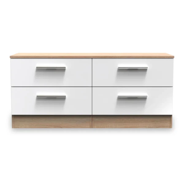 White and Oak 4 Drawer Storage Unit in a modern bedroom setting