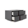 Storm Grey and Walnut 2-drawer nightstand with soft-close drawers and geometric design. Fully assembled, modern, and elegant bedside storage.