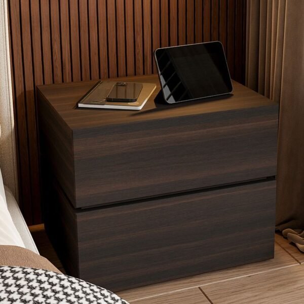 American Walnut 2-tier bedside table with soft-touch drawers