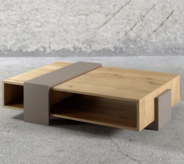 Modern oak coffee table with grey gloss finish – front view