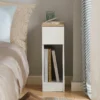 20cm narrow white bedside table with drawer and open shelf