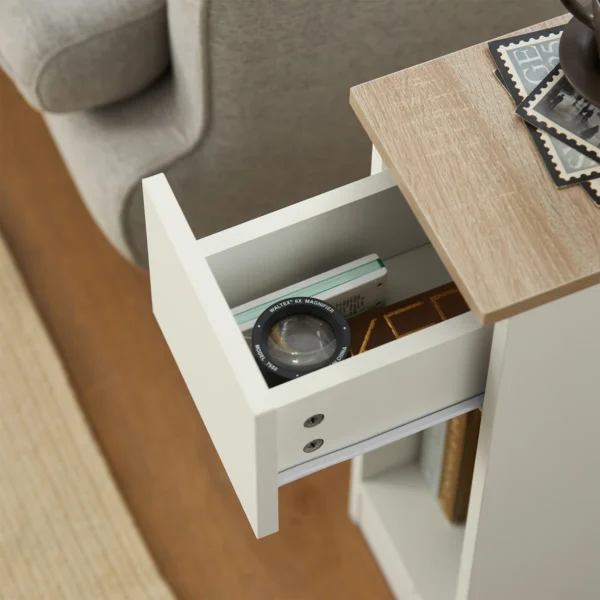 20cm narrow white bedside table with drawer and open shelf