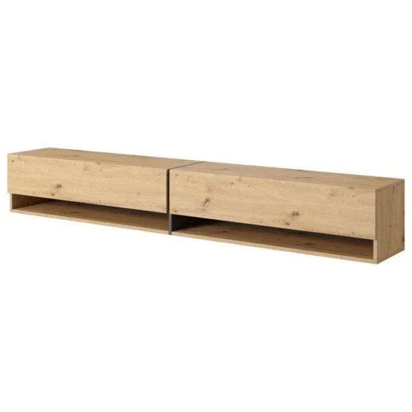 Modern wall-mounted TV stand with sound bar shelf and cable management