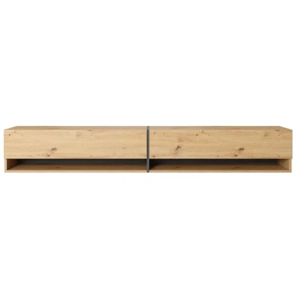Modern wall-mounted TV stand with sound bar shelf and cable management