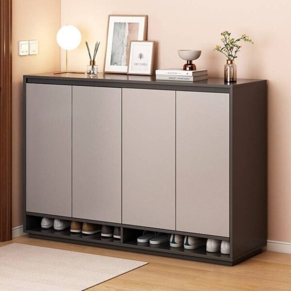 Dark and light grey dual colour modern shoe cabinet with storage shelves