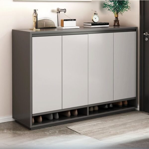 Dark and light grey dual colour modern shoe cabinet with storage shelves