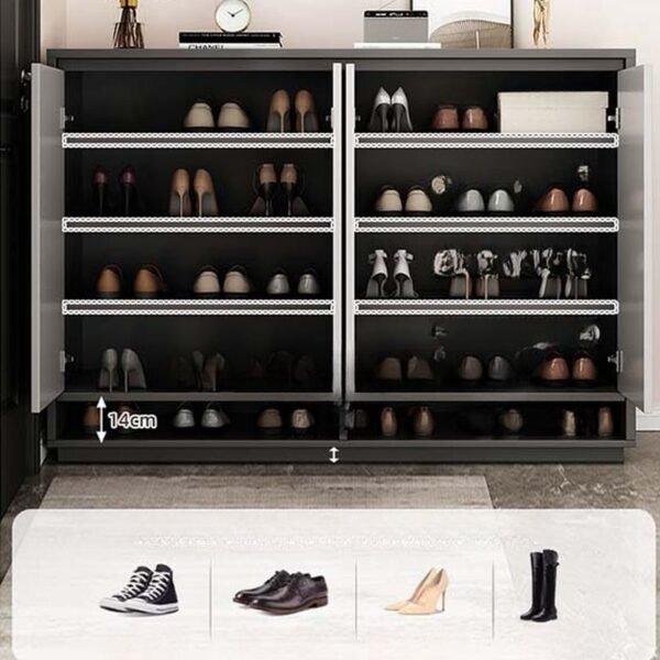 Dark and light grey dual colour modern shoe cabinet with storage shelves