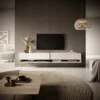 White Floating TV Unit for TVs up to 75" with Storage Cabinets and Sound Bar Shelf