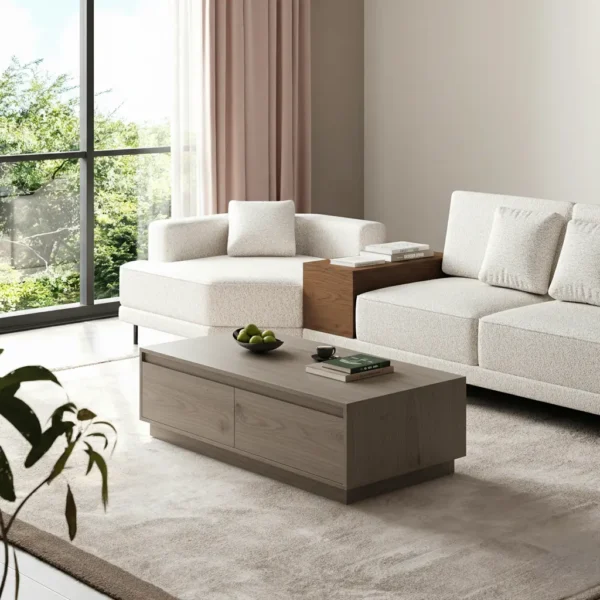 Stylish Clydeshaw finish coffee table with soft-close drawers.