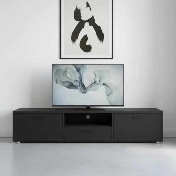 Black modern TV unit with storage