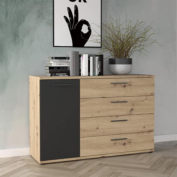 Oak and black chest of drawers by Urban Crafts