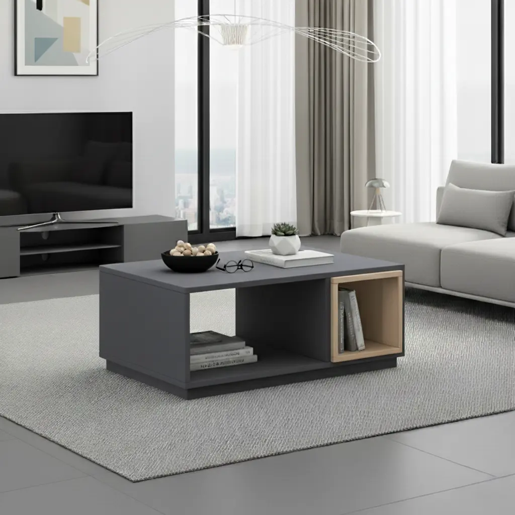 UrbanCrafts Coffee Table in Vermont Slate & Candian Maple – modern two-tone melamine furniture.