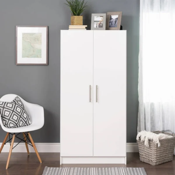 Urban Crafts Wardrobe in White – modern two-door wardrobe with hanging rail and shelves.
