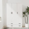 Urban Crafts 3-Door 4-Drawer Wardrobe – White bedroom storage furniture with drawers and shelves.