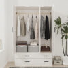 Urban Crafts 3-Door 4-Drawer Wardrobe – White bedroom storage furniture with drawers and shelves.