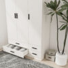 Urban Crafts 3-Door 4-Drawer Wardrobe – White bedroom storage furniture with drawers and shelves.