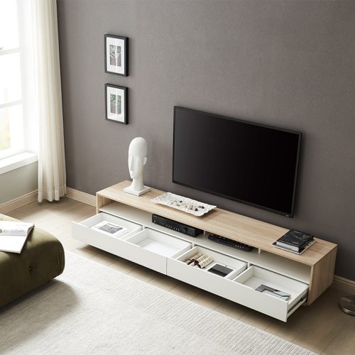 Sleek oak and white TV cabinet for living room